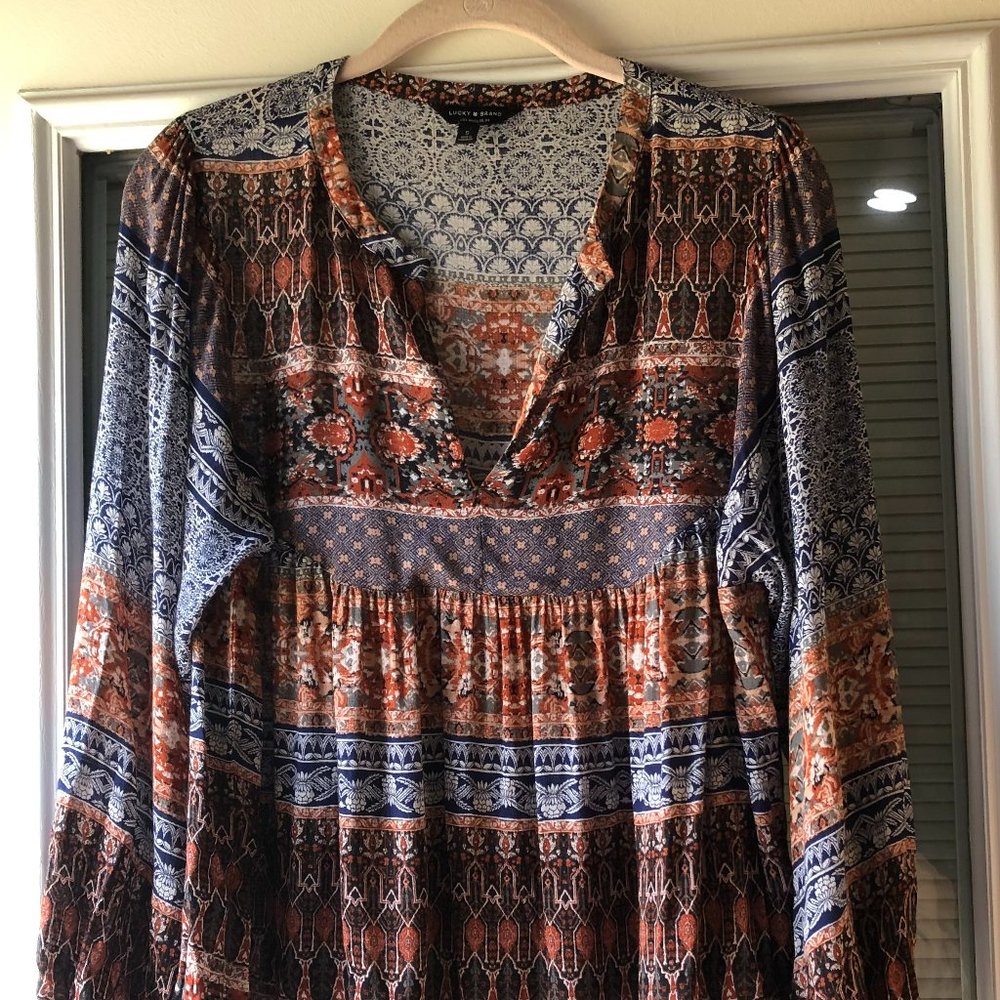 Lucky Brand colorful boho top, sz small